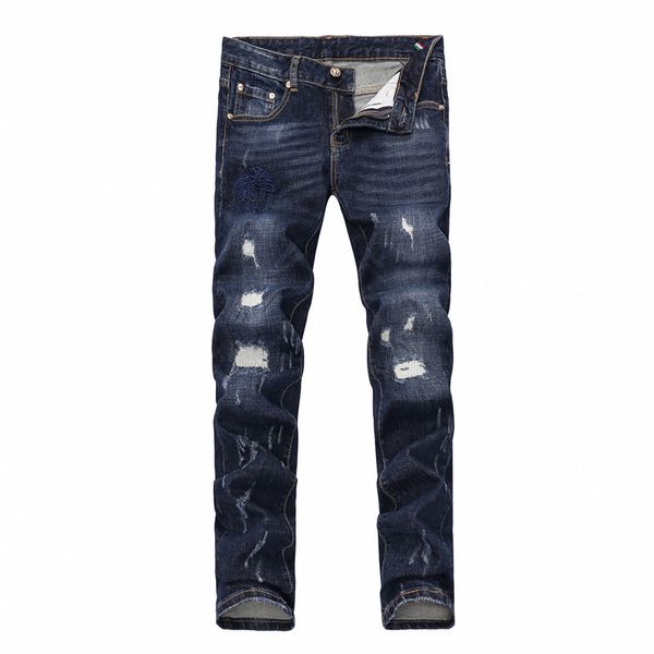 

mens designer jeans matching ripped jeans male european and american stretch designer pants jeans plus size 28-38, Blue