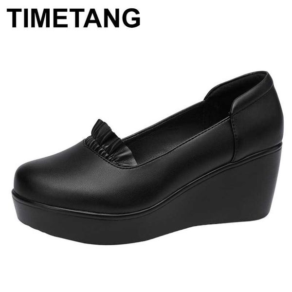 

timetang women's platform shoes 2020 autumn spring platform pumps woman high heels leather office shoes ladies large size 33-43, Black