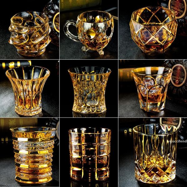

new golden wine glass cup whiskey glasses drinking cocktail transparent crystal whisky glasses square bar ktv creative wine glass
