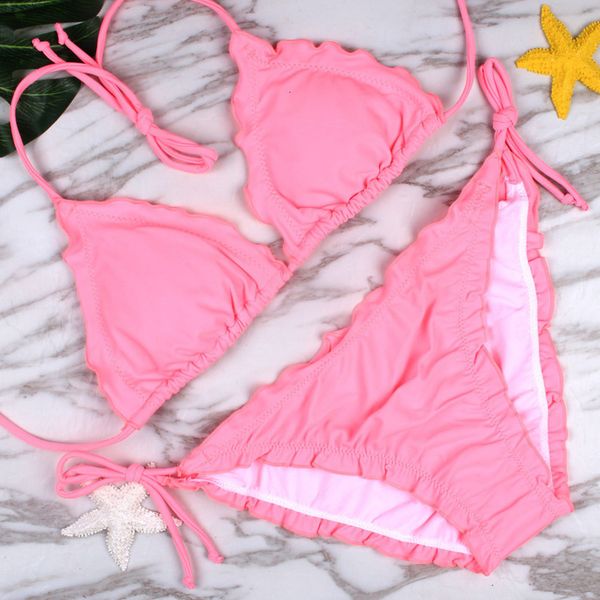 

2020 бикини женщин холтер винтажная треугольник купальник бикини волан латук край бразильский купальный костюм купальники бикини, White;black