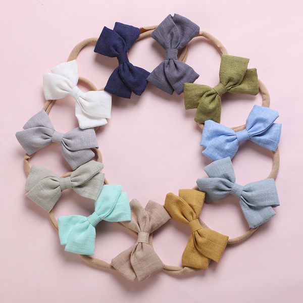 

20pc/lot 2020 solid cotton bow nylon headband for girls hair bows kids children elastic hairbands party gifts hair accessories y200710, Slivery;white