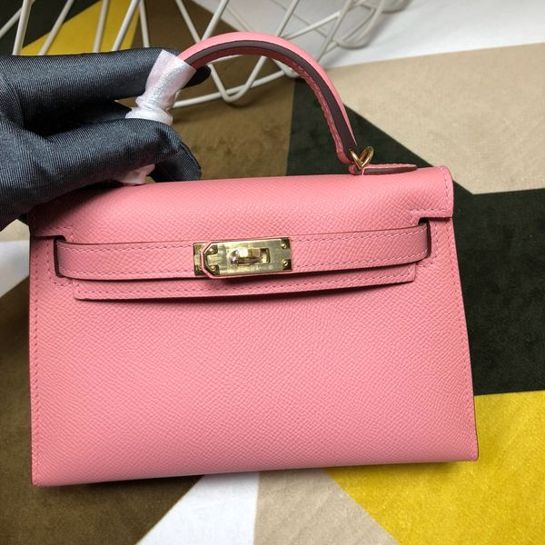

whosale handmade 19cm epsom leather design pink mini purse, wax thread, have both gold and silver hardware,contact me for details