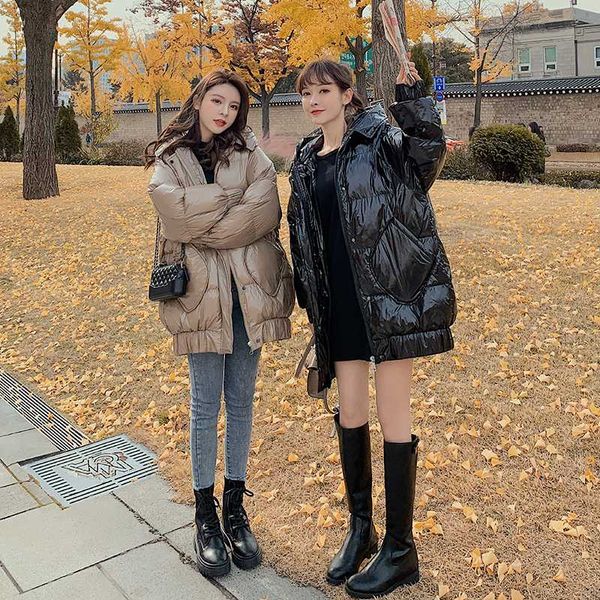 

2020 new winter coat women's bright bread suit korean cotton-padded jacket thickened warm quality casual women's jacket w50, Black