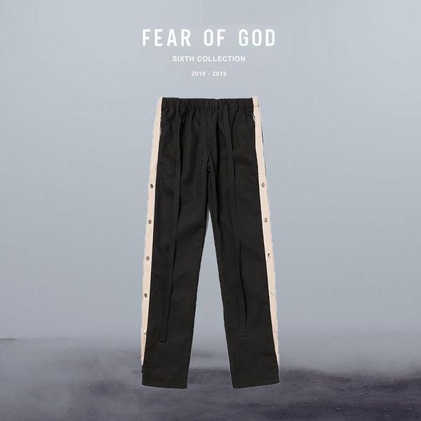 

fear of god vintage men pants button breasted ribbon velcro casual basketball sprots pants hip-hop men's trousers wide-legged loose cas, Black