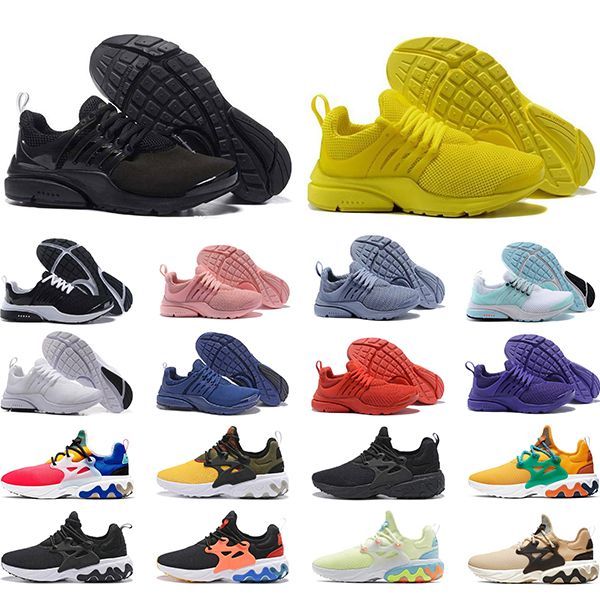 

2020 presto react men women running shoes triple black white red blue yellow grey pink mens trainers sports sneakers runners size 36-45