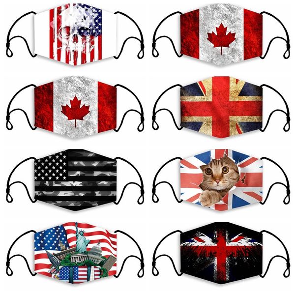 

2020 горячие конструктор 3d face mask, лицо анти пыль хлопок ткань маска с 2pcs рм2,5 сменной фильтр флаг pattern mouth маской