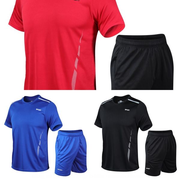 

vnfki printed short-sleeved sports suit men's casual quick-drying t-shirt shorts two-piece suit gym loose t-shirt sportswear breathable, Black;red