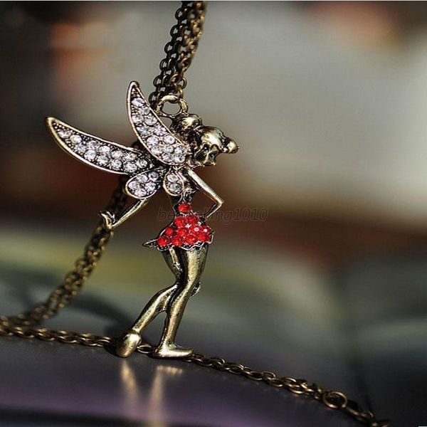 

retro crystal angle wings girls necklace peter pan's little fair pendant b27 #t701, Silver