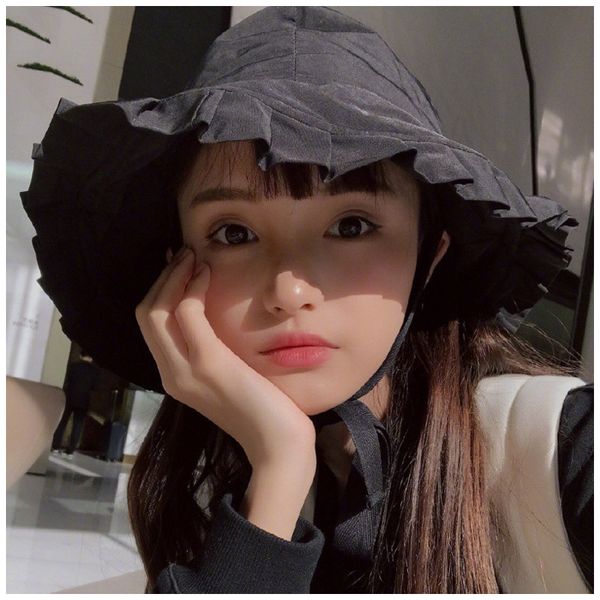 

women's fisherman's solid color ruffle basin long ribbon sun hat, Blue;gray