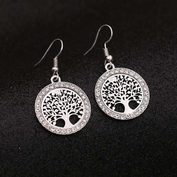 

jakongo rose gold color crystal tree of life dangle drop earrings for women gift party earrings love gift, Silver