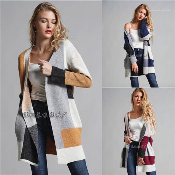 

sweater designer panelled long sleeve loose cardigan famale casual clothes women ol commuter check, White;black