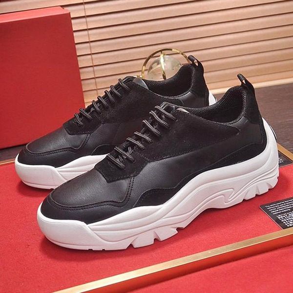 

2021 fashion classic gumboy calfskin sneaker mens shoes herren sportschuhe soft footwears breathable lace -up chunky sneakers men casual sho, Black