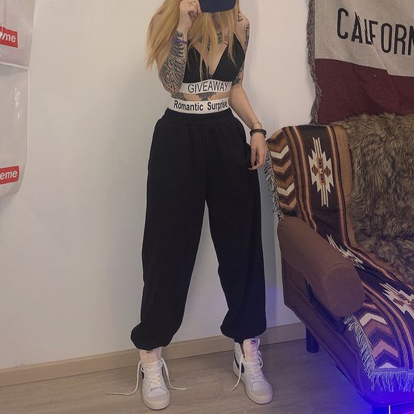 

sweatpants women solid black cargo pants casual fashion pantalones de mujer stacked leggings flare pants slim streetwear, Black;white