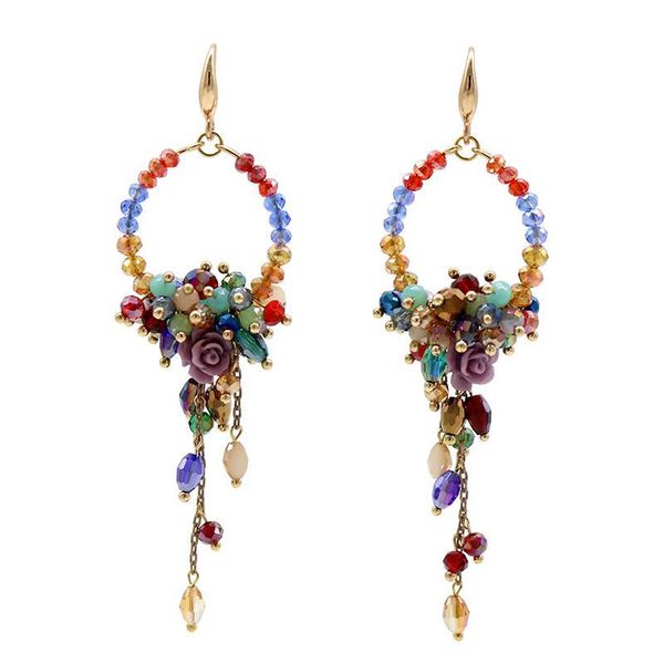 

fashion round circle crystal beaded flower tassel earrings 2020 luxury crystal chain dangle long earrings for women boho jewelry, Silver