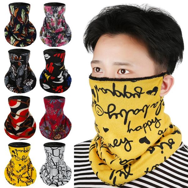 

cycling scarf windproof knitted bib plus velvet thick hanging ears face scarf outdoor cycling warm neck mask bicycle headwear, Black