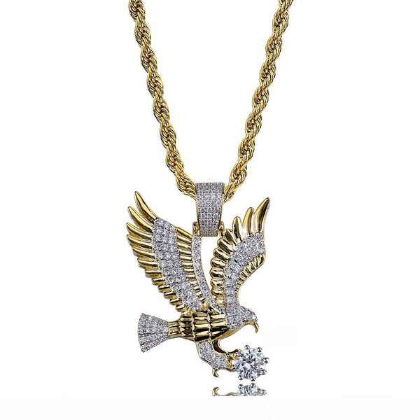 

мода hiphop животных eagle wing шарм ожерелье iced out циркон ожерелье с веревкой chian рэпер ювелирных изделия, Silver