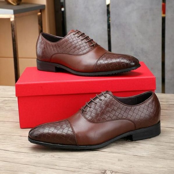 

orignal box] mens casual oxfords business gentleman wedding dress genuine leather office antiskid shoes size 38-45, Black