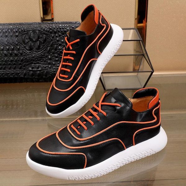 

drop ship volte sneaker mens shoes fashion leather design footwears luxury lace -up casual men shoes herren sportschuhe, Black