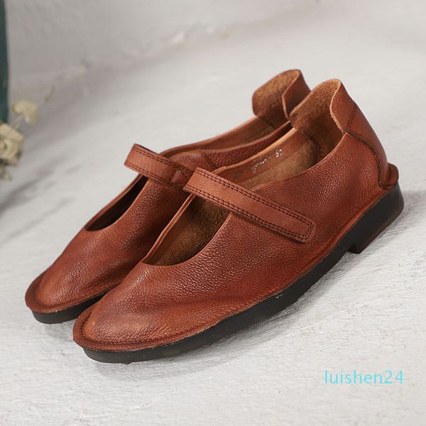 

2020 new flat sole women shoes original spring and summer genuine leather handmade round toe simple soft sole flats l24, Black