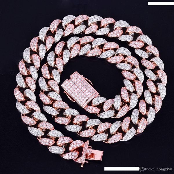 

20mm heavy silver rose colorful zircon miami cuban necklace choker men's hip hop jewelry big cuban chain 16" 18" 20"