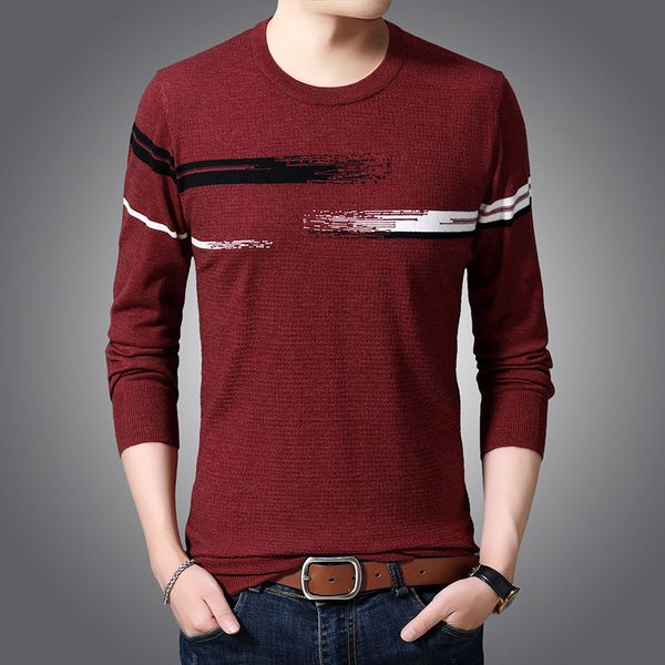 

2020 men's spring new model jacquard round neck long-sleeved thin sweater youth striped bottoming sweater, White;black