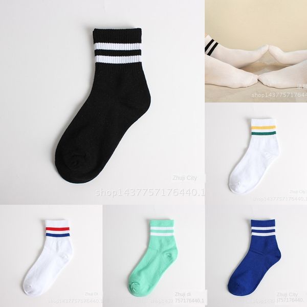 

korean two-bar cotton student socks two-bar whitestyle couple sports cotton socks, Black