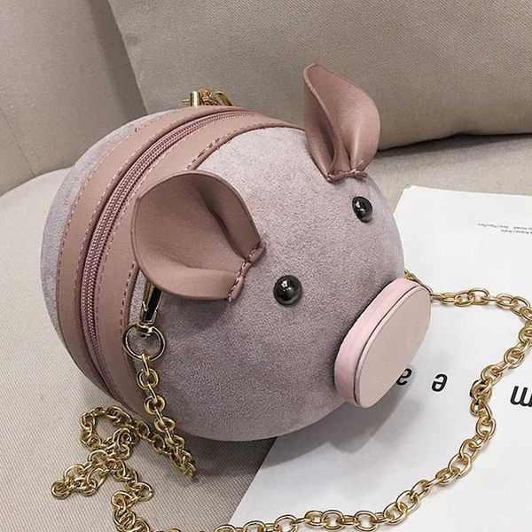 

harajuku cartoon suede pig round bag women crossbody bags for women 2020 fashion chain shoulder messenger bag party clutch purse