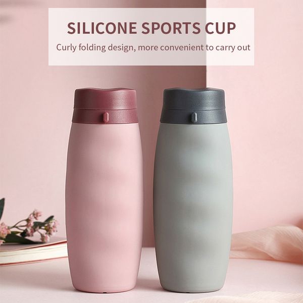 

600ml sports bottle silicone portable buckle folding drinking cup outdoor travel car accessories for water -grade