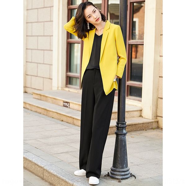 

2020 spring korean style yellow women's thin internet celebrity coat coat temperament chiffon small suit and skirt suit, White;black