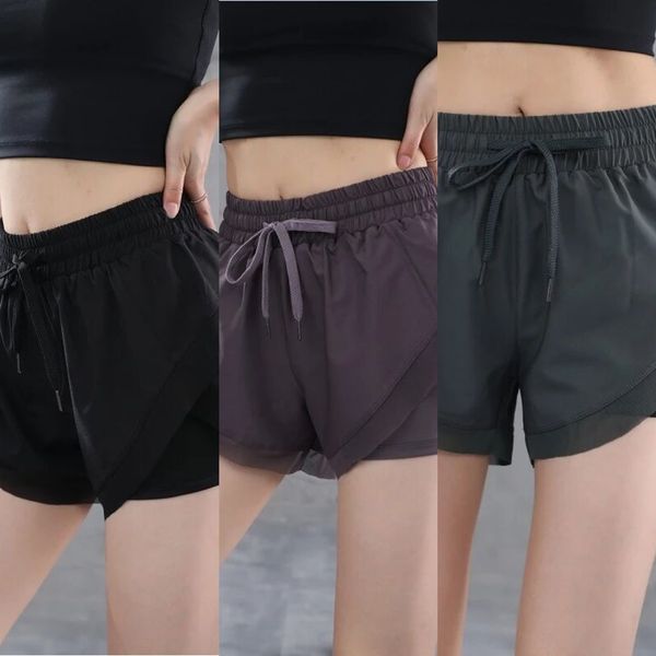 

2y3ac quick-drying breathable sports women's summer fake two-piece anti-exposure loose running fitness high waist dance dancing and sho, Black