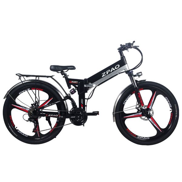 

zpao 26 inch foldable electric bike, 48v 10.4ah lithium battery, 350w mountain e bike, 5-degree trampoline suspension vork, Silver;blue