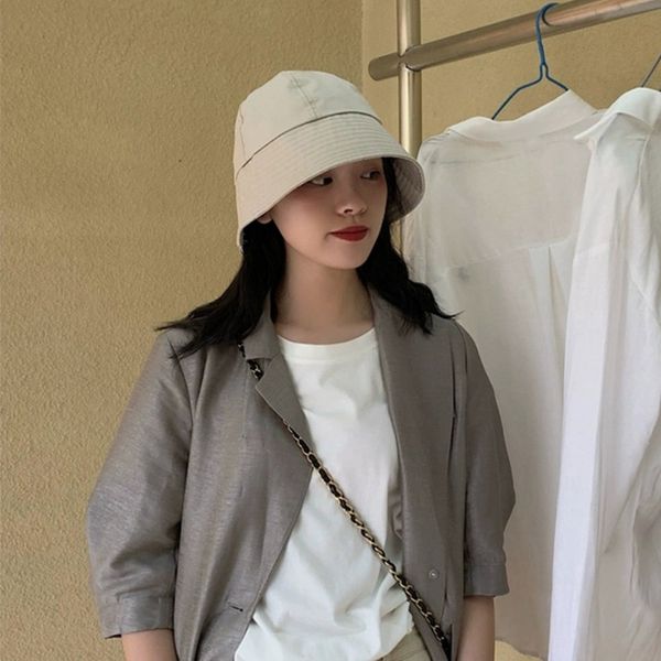 

summer foldable bucket hat women men sun prevent cotton fishing beach sun hats summer outdoor fisherman hip hop chapeau, Black;white