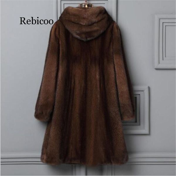 

new middle-aged fur coat autumn winter large size women hooded elegant high-end imitation faux fur coat winter warm jacket, Black