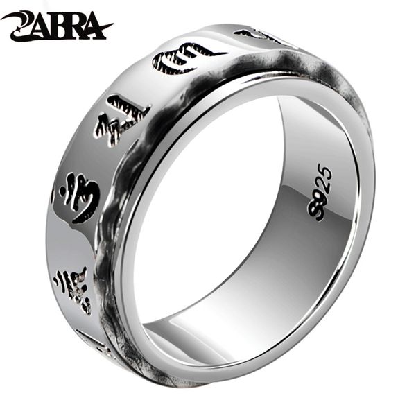 

zabra 925 sterling silver vintage six words mantra spinner ring mens signet spin rings punk jewelry for men, Golden;silver