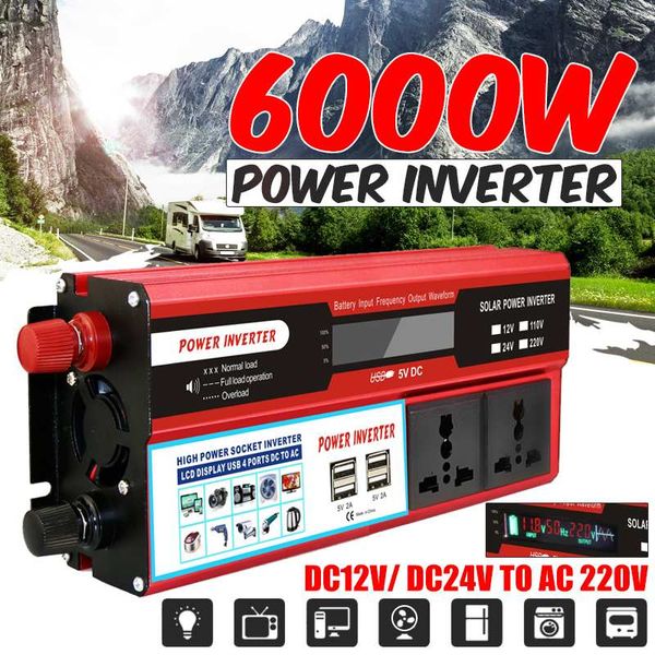 

6000w 12v/24v to 110v/220v 4 usb digital car power inverter converter charger adapter modified sine wave voltage transformer