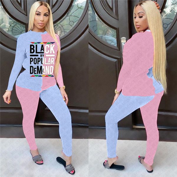 

women tracksuit designer letter black by popular demand patchwork color long sleeve t shirt pants sweater trousers sport suit d72304, Gray