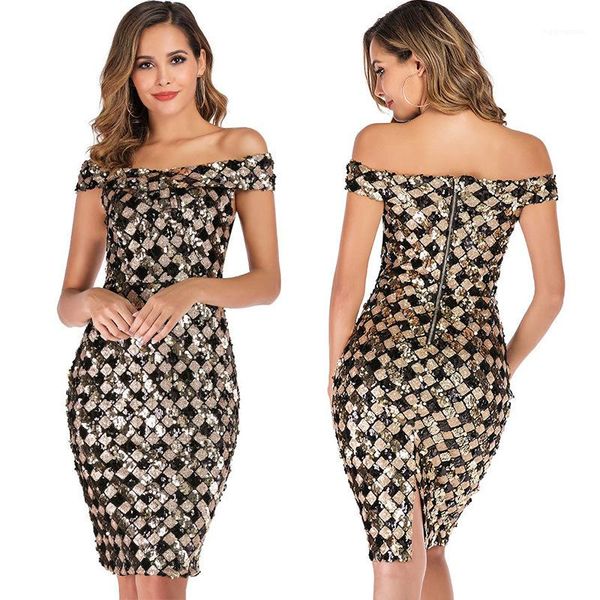 

образным вырезом женщин платья sexy тощий рукавов платья женщин лета вскользь шотландки дамы дизайнер одежды блестки slash, Black;gray