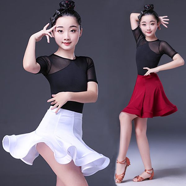 

2pcs suit girl latin dance dress kid competition latin dance clothes for girls ballroom kid dancing costumes child white skirt, Black;red