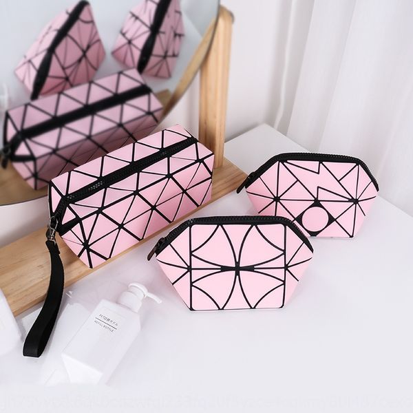 

new pink lingge cosmetic korean pu folding portable storage storage cosmetic travel bag 3-piece wash portable travel bag