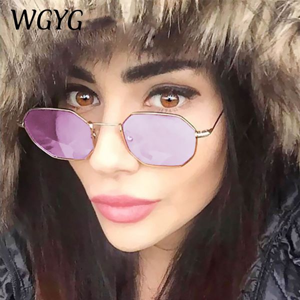 

2020 ladies hexagon sunglasse metal women brand designer fashion rimless clear ocean lenses sun glasses uv400, White;black