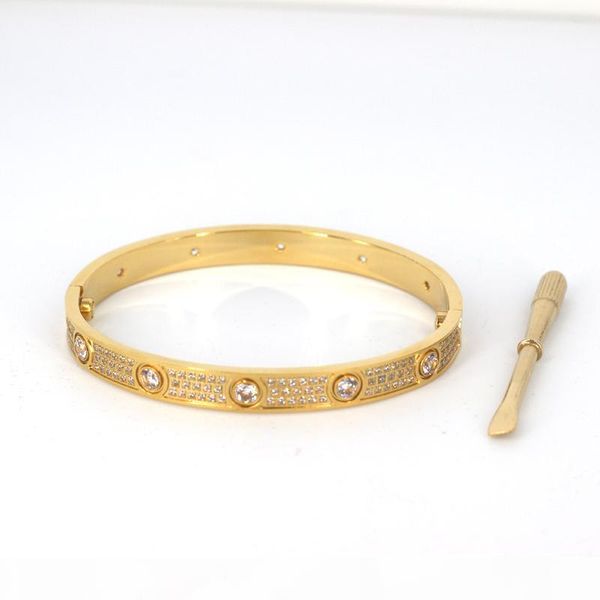 

titanium steel men and women love screw bracelets with full cz diamond silver rose gold bangle with screwdriver bracelet for lovers jewelry, Black