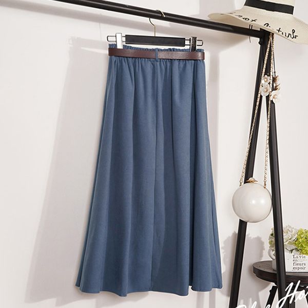 

autumn winter suede velvet skirt female 2020 midi long elegant korean high waist skirt women blue a line pleated skirt, Black