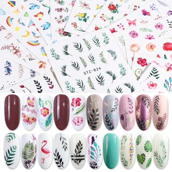 

29pcs nail sticker water flower flamingo decals sticker lots nail art tattoo summer diy full slider manicure decorations le764, Black