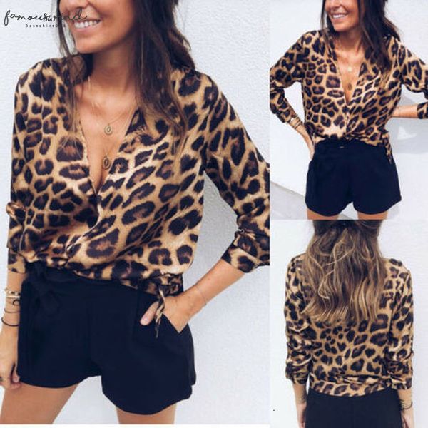 

women clothes 2020 leopard print autumn long sleeve v neck cotton casual blouse shirt wholesale, White