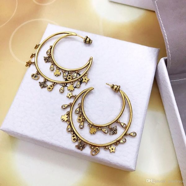 

letter leaf multi pendant moon fashion earrings jewelry women earrings, Golden