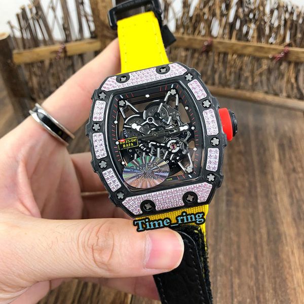 

v2 version rm35-02 skeleton ial ntpt carbon fiber case japan nh automatic movement rm 35-02 mens watch nylon strap designer watches, Slivery;brown