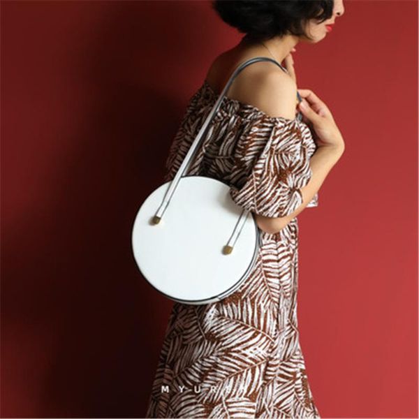 

cowhide handbag original ins style small round bag personality round armpit bag leather niche design women