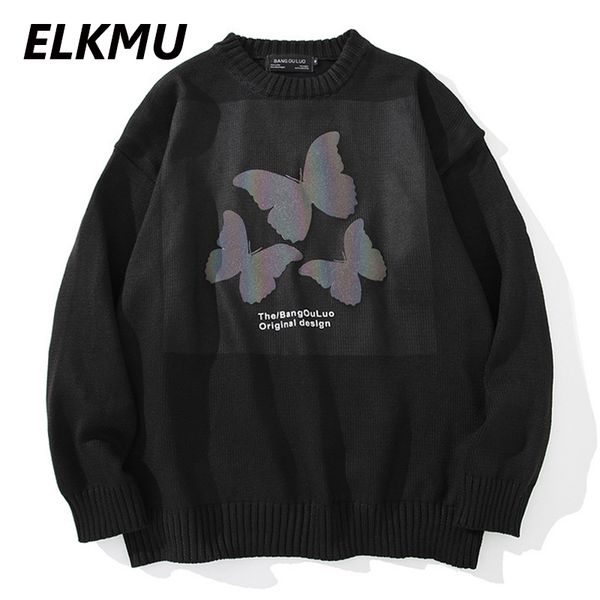 

elkmu butterfly printed pullover knitted sweaters 2020 winter harajuku casual knitwear jumper hip hop streetwear men we048, White;black