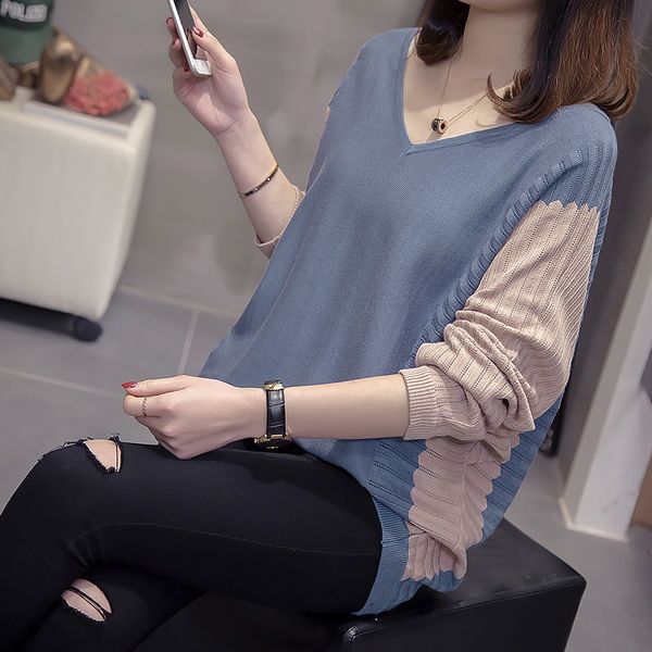 

plus size v neck pullover women sweater autumn clothes fashion loose hollow out knitwear office oversized korean style jumper, White;black