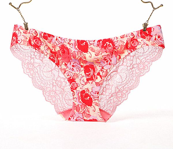 

summer lace panties women's underwear sheer lace briefs knickers thongs & tangas xl xxl big size printing panties, Black;pink